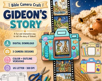 Gideon's Story Bible Camera Craft, Printable Sunday School Coloring Activity for Kids, Bible Story Retelling Activity Craft