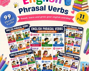 Más de 99 verbos frasales para aprender inglés (material imprimible), paquete de hojas de trabajo de gramática para estudiantes de inglés como segunda lengua (ESL), práctica de vocabulario para estudiantes.