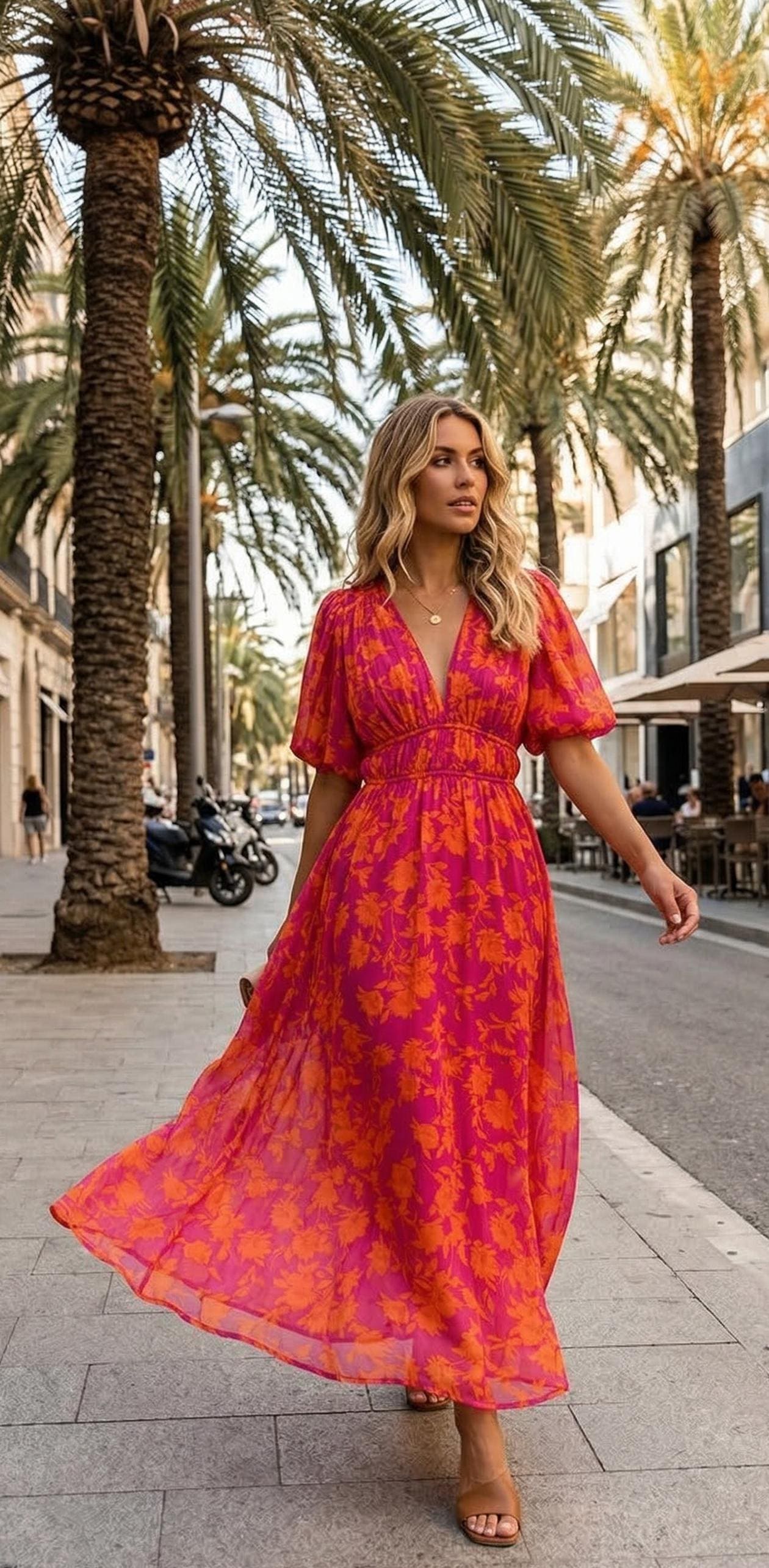 chinese dress ladies Madara Lace-Up Back Maxi Dress Floral Peach