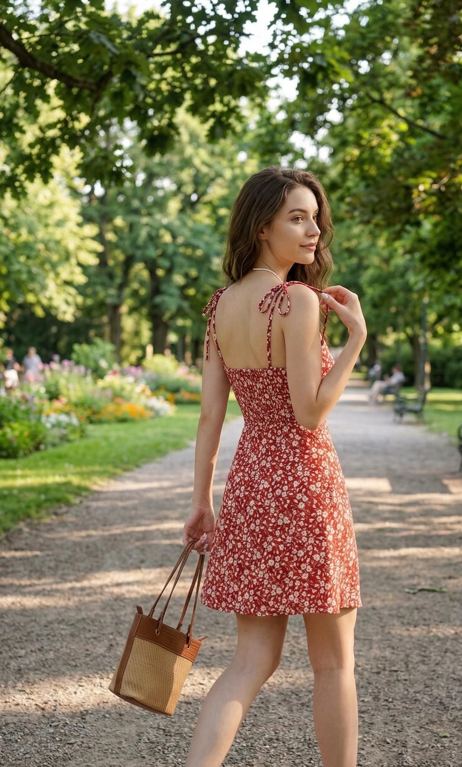 open lace back dress Red Ditsy Floral Day Dress – AX Paris main image 1