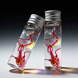 Diafonizowany mokry okaz szkieletu żaby i ryby, ekspozycja prawdziwych, zakonserwowanych kości, etyczny, naturalny, gotycki, osobliwy prezent dekoracyjny