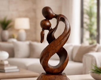 Escultura de pareja romántica – Estatua de resina estilo madera, decoración para el hogar con temática de amor