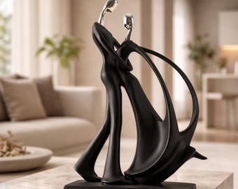 Escultura abstracta de pareja – Decoración de arte moderno en resina negra, estatua romántica