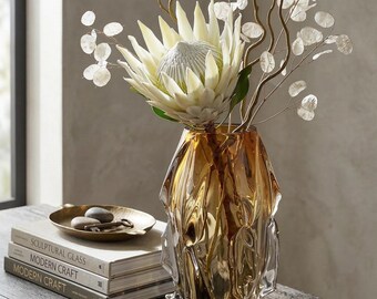 Jarrón de cristal dorado – Decoración de lujo contemporánea, jarrón artístico para flores