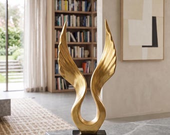 Escultura de alas de ángel doradas – Decoración moderna de resina, estatua simbólica elegante