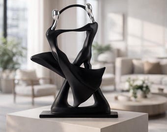 Escultura abstracta de pareja bailando – Decoración de arte moderno en resina negra