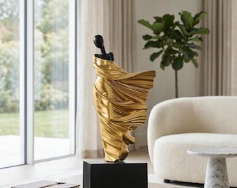 Escultura abstracta de mujer dorada – Estatua de arte moderno en resina, elegante decoración para el hogar