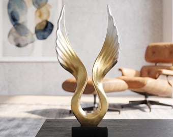 Gold & Silber Flügel Skulptur - Moderne Engelflügel Dekor, Kunstharz Statue