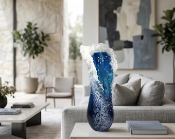 Jarrón Ola del Océano – Mini jarrón de resina azul, decoración de arte costero