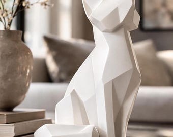 Escultura geométrica de zorro blanco – Decoración moderna de animales en resina