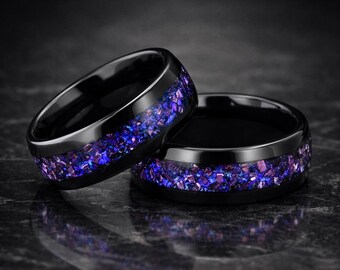 Men's Black Tungsten Nebula Galaxy Ring, 8mm Comfort Fit Dome Wedding Band