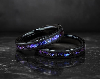 Nebula Tungsten Ring: Black Sandblasted Space Band, 4mm Comfort Fit Wedding Ring