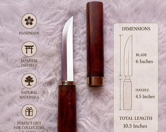 Handmade Japanese-Style Knife – Compact Utility Knife with Wooden Handle | Minimalist EDC Blade | Handmade Collector Knife