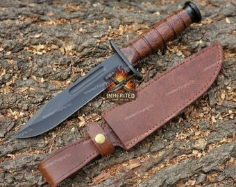 Handmade KA-BAR Style Knife with Rosewood Handle & Leather Sheath | Custom Survival Hunting Knife