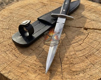 Handmade Double Edge Dagger Knife | 1095 High Carbon Steel Mirror Polish Blade | Black Micarta Handle with Leather Sheath
