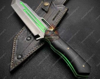 Glowing Tactical Knife | Green Accent Fixed Blade | Hunting Knife | Display Knife | Gift for Him | Collector Knife