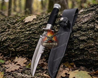 Handmade D2 Steel Tactical Knife | Commando Movie Replica with Leather Sheath