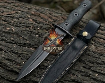 Handmade Survival Knife | Black Micarta Handle, Leather Sheath