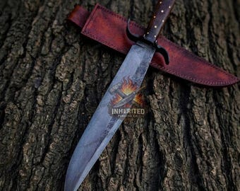 Vintage Rustic Bowie Knife – Coffin Handle, Steel Blade, Leather Sheath – Hunting Collector’s