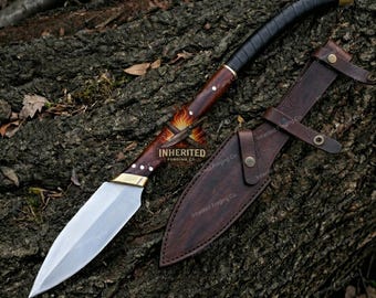 Handcrafted Viking Leaf Spear, 28" Rosewood Handle, Leather Wrapped, Medieval Replica