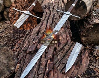 Hand Forged Medieval Sword – Functional Full Tang Steel Blade with Leather Scabbard