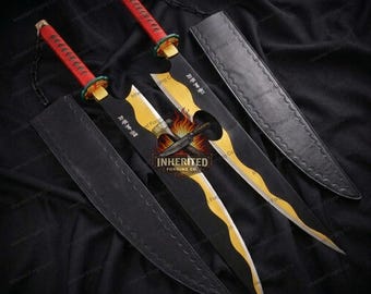 Handmade Tengen Uzui Dual Swords – Demon Slayer Inspired Anime Cosplay Replica Set with Sheaths