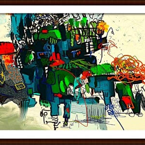 Abstract Digital Art Print, Modern Scribble Wall Art, Colorful Chaos Artwork, Printable Wall Decor, Contemporary Art Poster