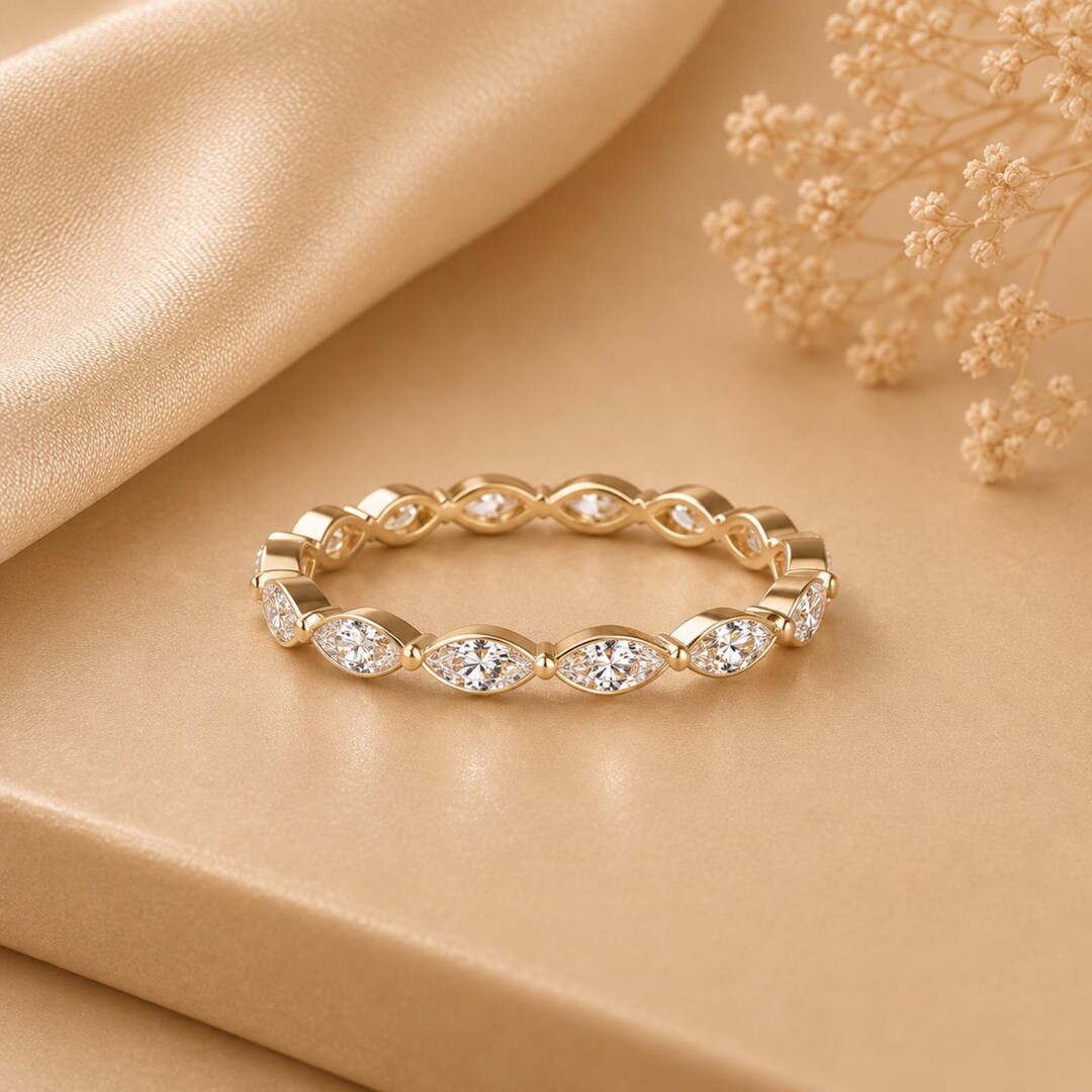 Marquise Cut Moissanite Eternity Band Gold Wedding Ring Stacking ...