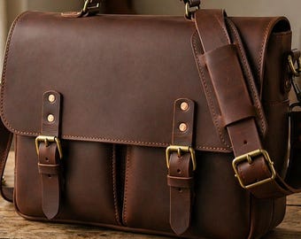 Handmade Vintage Leather Messenger Bag, Distressed Brown Briefcase, Laptop Satchel