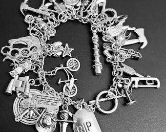 Walking Dead Inspired Charm Bracelet | Antique Silver Zombie Statement Bracelet