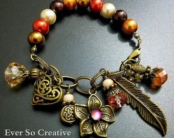 Fall Inspired Pearl Charm Bracelet