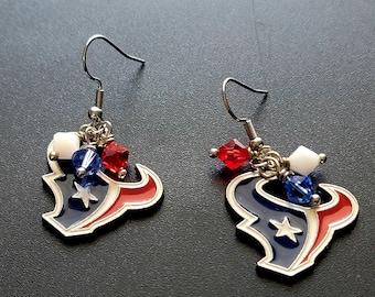 Houston Texans Earrings: Enamel Logo, Swarovski Crystals, NFL Jewelry