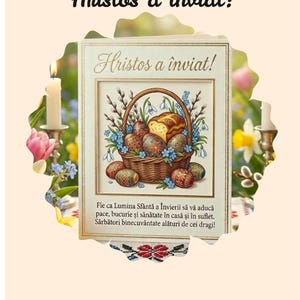 Romanian Easter Card Printable, Hristos a Inviat Card, Traditional Easter Greeting, Floral Spring Card, Orthodox Easter Printable