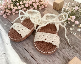 Sandalias de ganchillo hechas a mano para bebé niña, 100% algodón, doble suela (6-9 meses)