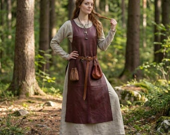 Women's Leather Apron Dress | Medieval Pinafore LARP Dress | Cottagecore Renaissance Cosplay Costume