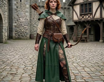 Elven Archer Fantasy Outfit | Women's LARP Ranger Gear | Genuine Leather Huntress Bodice