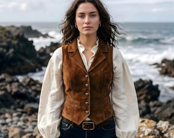 Womens Suede Leather Vest | Vintage Suede Leather Vest | Genuine Leather Pirate Waistcoat