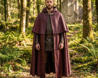 Mens Medieval Leather Cloak | Cow Leather Cape Cloak | Renaissance Cosplay Costume Cape