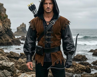 Men's Medieval Archer Vest | Suede Leather Ranger Vest | Robin Hood Cosplay Vest