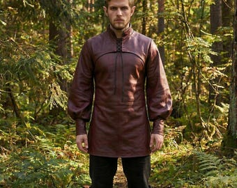 Mens Medieval Leather Tunic | Viking Leather Armor Shirt | Renaissance LARP Cosplay Costume