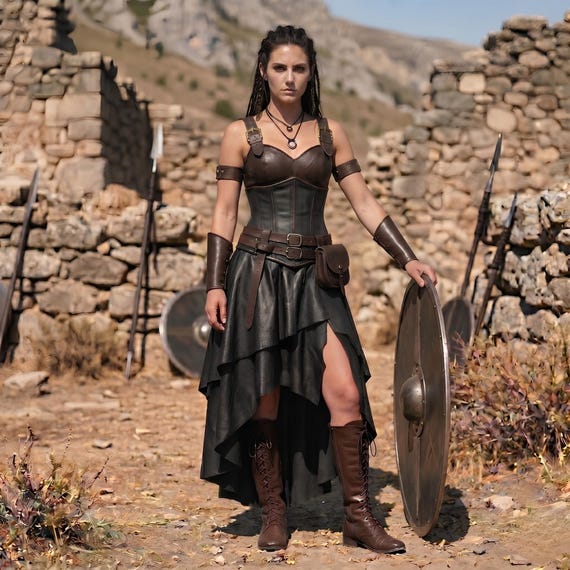 Women's Leather Viking Costume | Medieval Shieldmaiden Leather Outfit | Fantasy LARP Warrior Costume