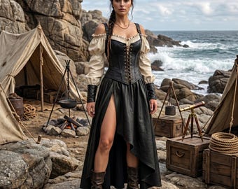 Women's Pirate Wench Costume | Lace-Up Leather Corset Costume| Renaissance Fantasy LARP Dress