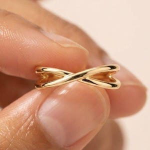 14K massivt guld Criss Cross-ring, 925 sterlingsilver Criss Cross-ring, X-ring, julklapp, stapelbara ringar, alla hjärtans dag-present • AF113