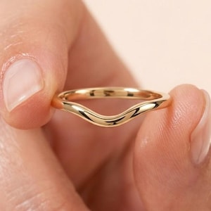 14-karatowa zakrzywiona obrączka zaręczynowa, złota obrączka ślubna, zakrzywiona obrączka ślubna o średnicy 1,6 mm, obrączka ze złota 14-karatowego, obrączka konturowa, pierścionek typu Stack, obrączka zakrzywiona • AF068