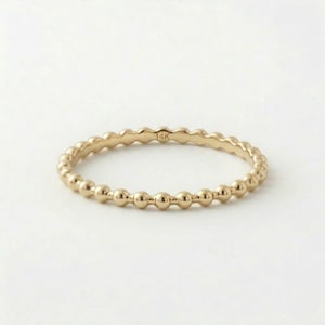 14k massivt guld bubbelring för kvinnor, elegant pärlbesatt alliansring, minimalistisk stapelbar ring, present till flickvän eller födelsedag • AF050