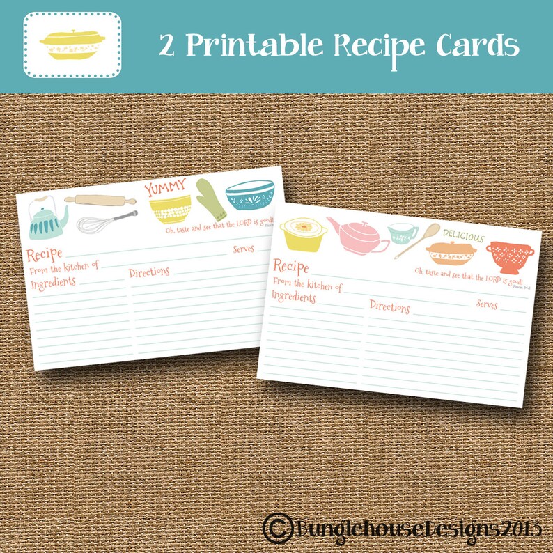 Instant Download Recipe Card with Bible Verse Vintage Retro Etsy