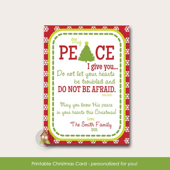 Printable Christmas Card with Bible Verse | My Peace I Give You | John 14:27 | Religious Christmas | Christian Holiday Card