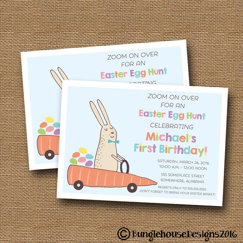 Easter Egg Hunt Invitation Egg Hunt Birthday Party Printable Easter Bunny Invitation Cute Easter Rabbit in Carrot Car DIY PRINTABLE image 7