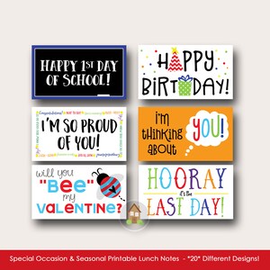Printable Lunch Box Notes for Special Occasions and Seasons | You Print Lunch Love Cards