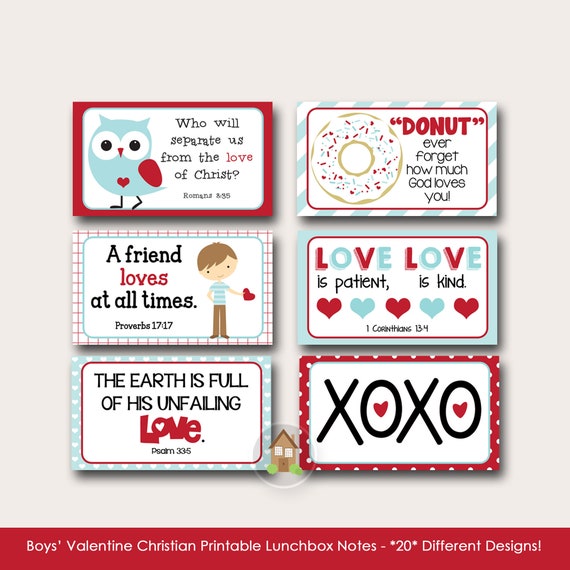 Printable Boys' Valentine Lunch Box Notes with Bible Verses